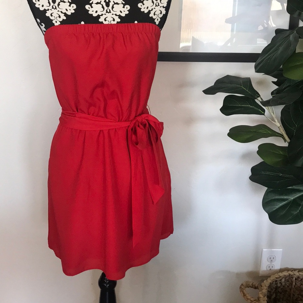 Express Strapless Red Tie Waist Cocktail Dress XS